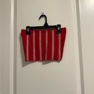Babaton Red and White Striped Crop Top